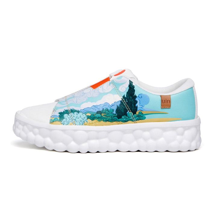 UIN Men Van Gogh Wheatfield with Cypresses Las Ramblas Men Canvas loafers