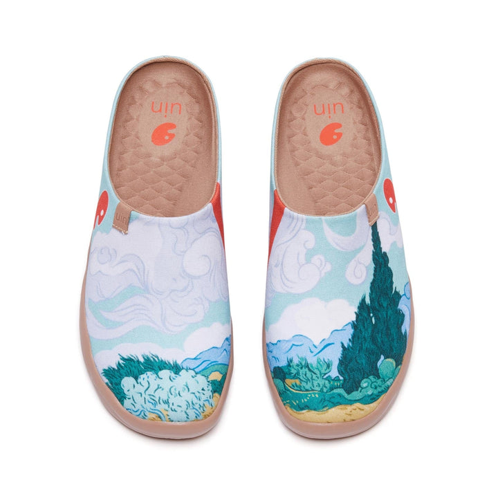 UIN Men Van Gogh Wheatfield with Cypresses Malaga Slipper Men Canvas loafers