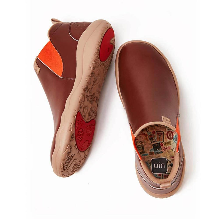 UIN Men Granada Burgundy Split Leather Boots Men Canvas loafers