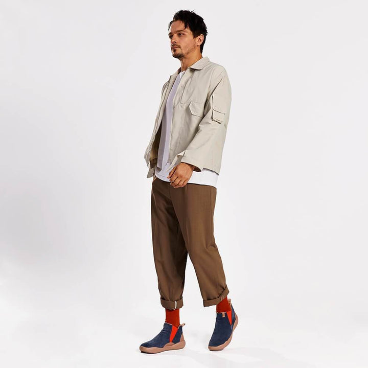 UIN Men Granada Deep Blue Cow Suede Chelsea Boots Men Canvas loafers