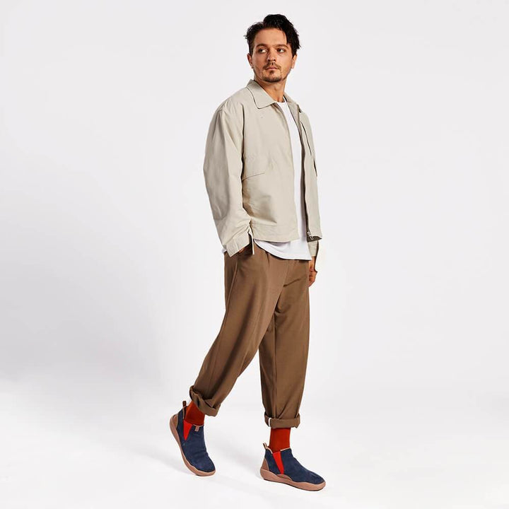 UIN Men Granada Deep Blue Cow Suede Chelsea Boots Men Canvas loafers