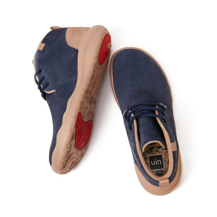 UIN Men (Pre-sale) Bilbao Deep Blue Cow Suede Lace-up Boots Men Canvas loafers