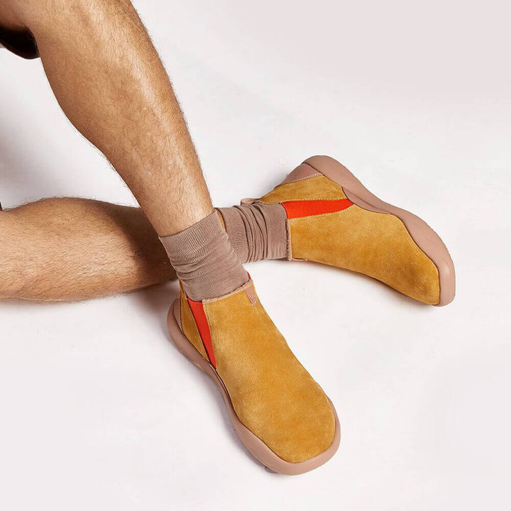 UIN Men (Pre-sale) Granada Khaki Cow Suede Boots Men Canvas loafers