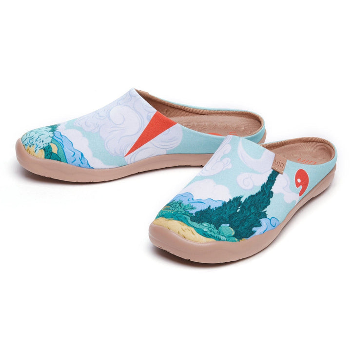 UIN Men Van Gogh Wheatfield with Cypresses Malaga Slipper Men Canvas loafers
