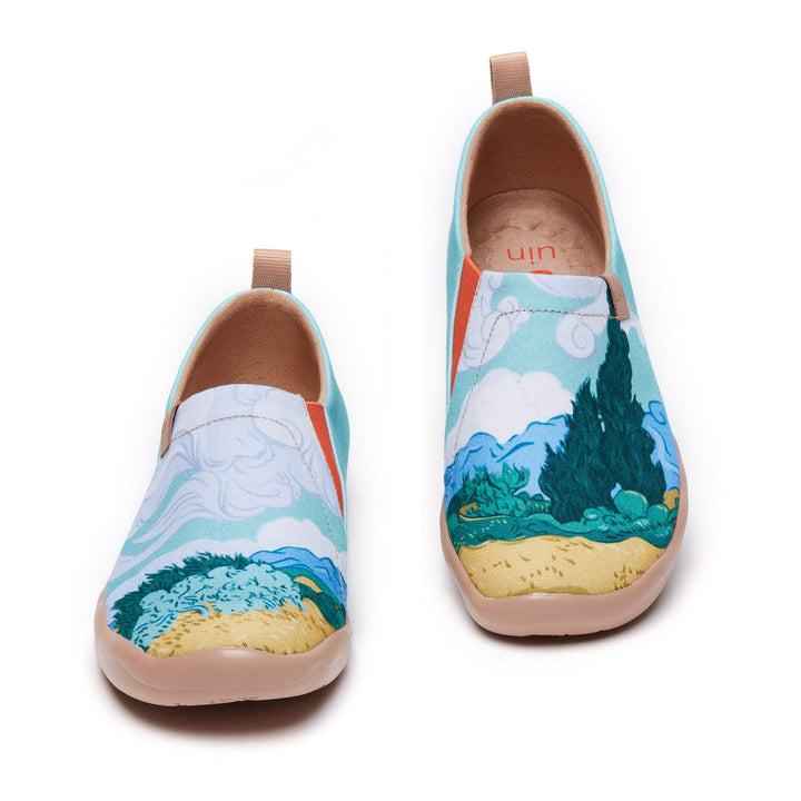 UIN Women Van Gogh Wheatfield with Cypresses Women Canvas loafers