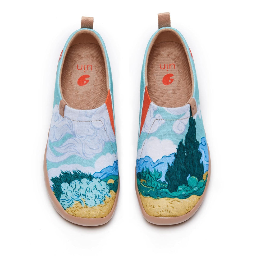 UIN Women Van Gogh Wheatfield with Cypresses Women Canvas loafers