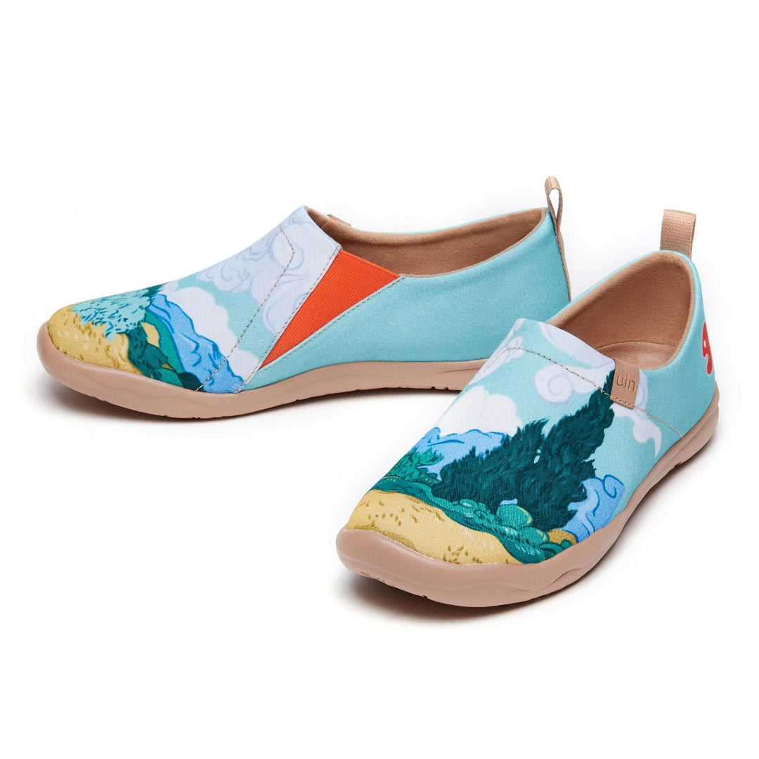 UIN Women Van Gogh Wheatfield with Cypresses Women Canvas loafers