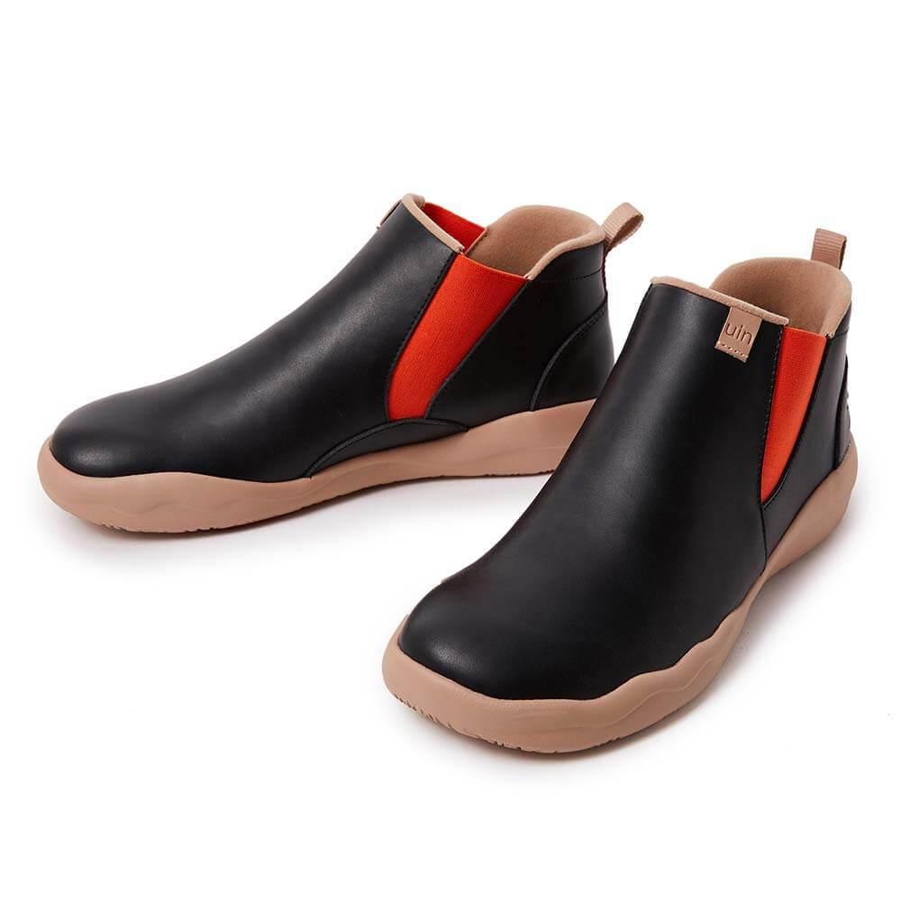 UIN Footwear Women Granada Black Split Leather Boots Women Canvas loafers